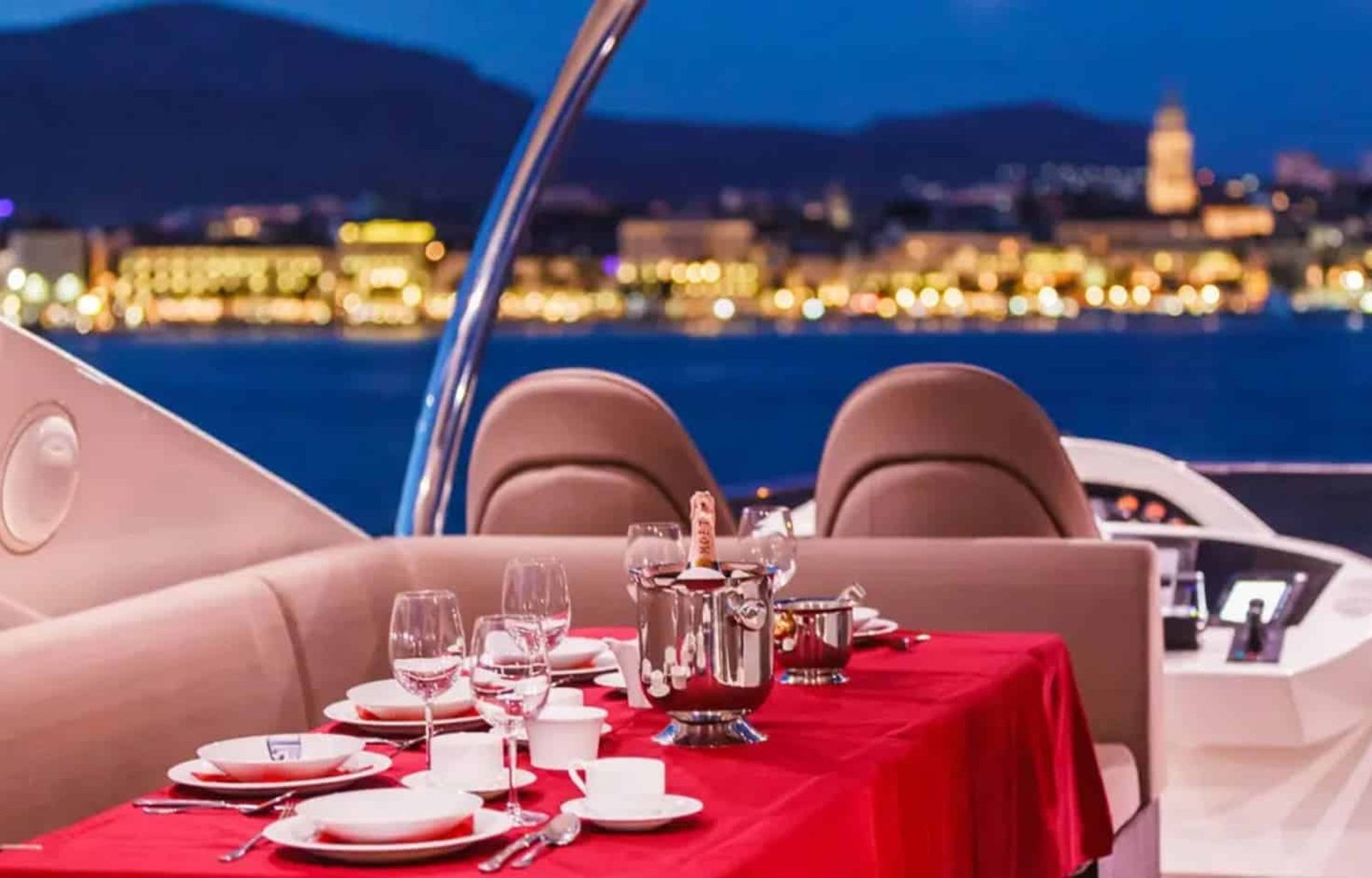Sophisticated dining area aboard the yacht, designed for elegant meals and gatherings.