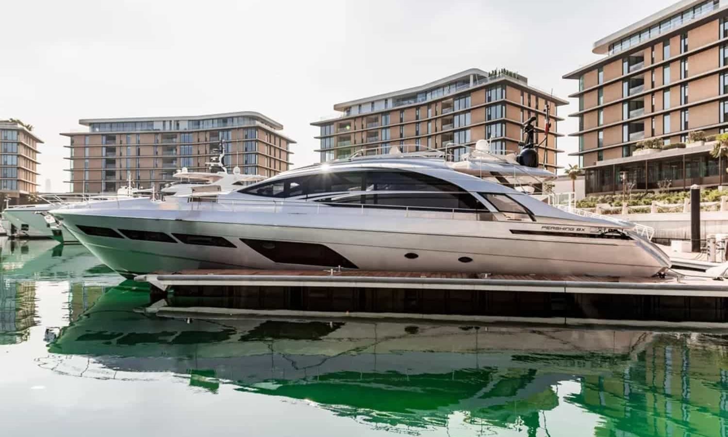 Elegant exterior view of the 84' Pershing luxury yacht