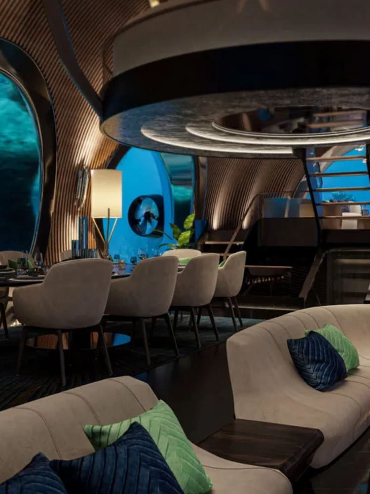 Exquisite interior details of the 138' NAUTILUS yacht, with custom design and luxurious finishes, available for purchase.