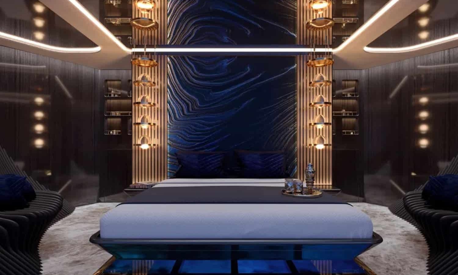 Spacious and luxurious stateroom aboard the 138' NAUTILUS yacht, offering ultimate comfort and relaxation, now available for sale