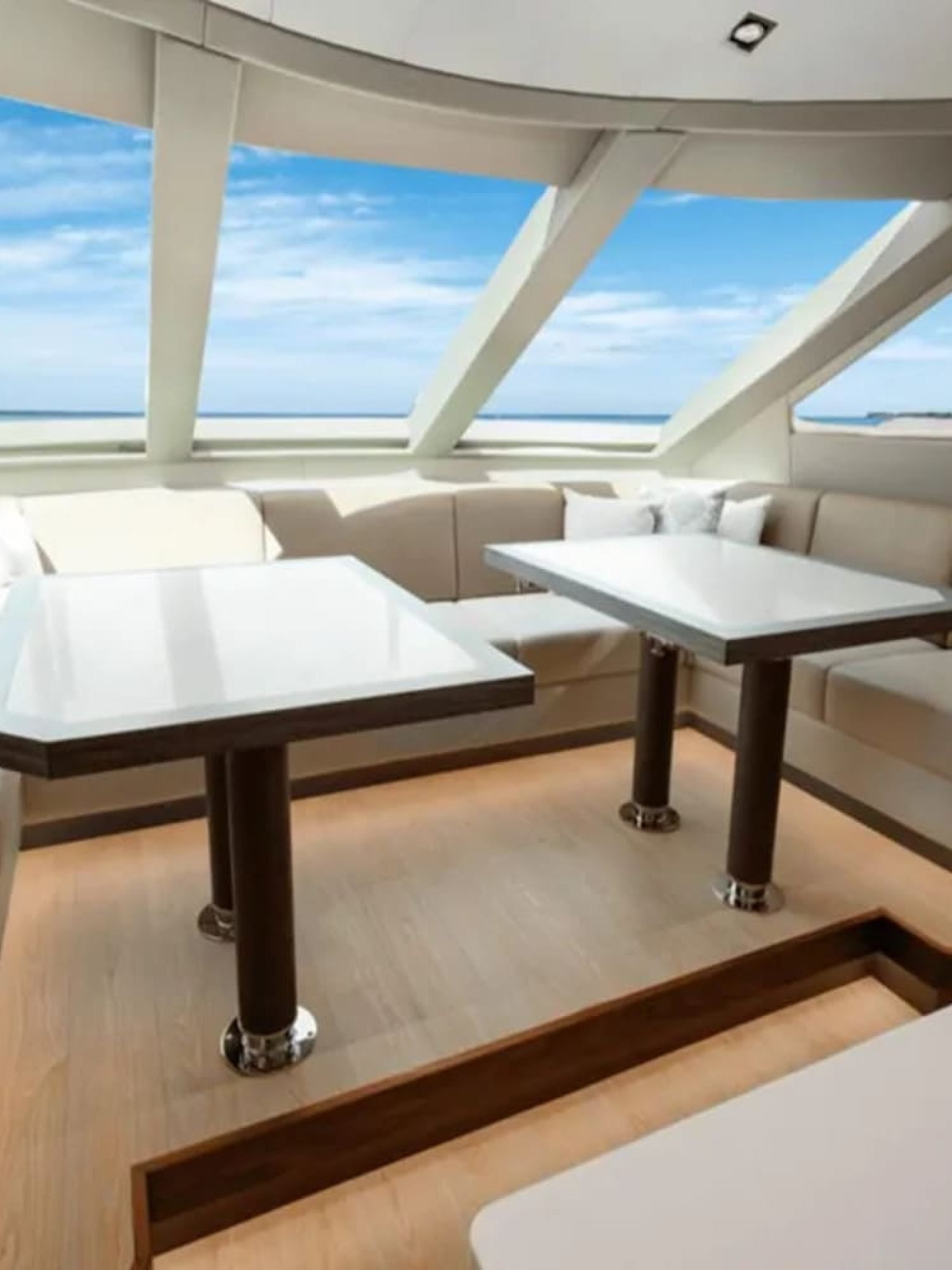 Detailed view of the staircase on the 90' HORIZON yacht