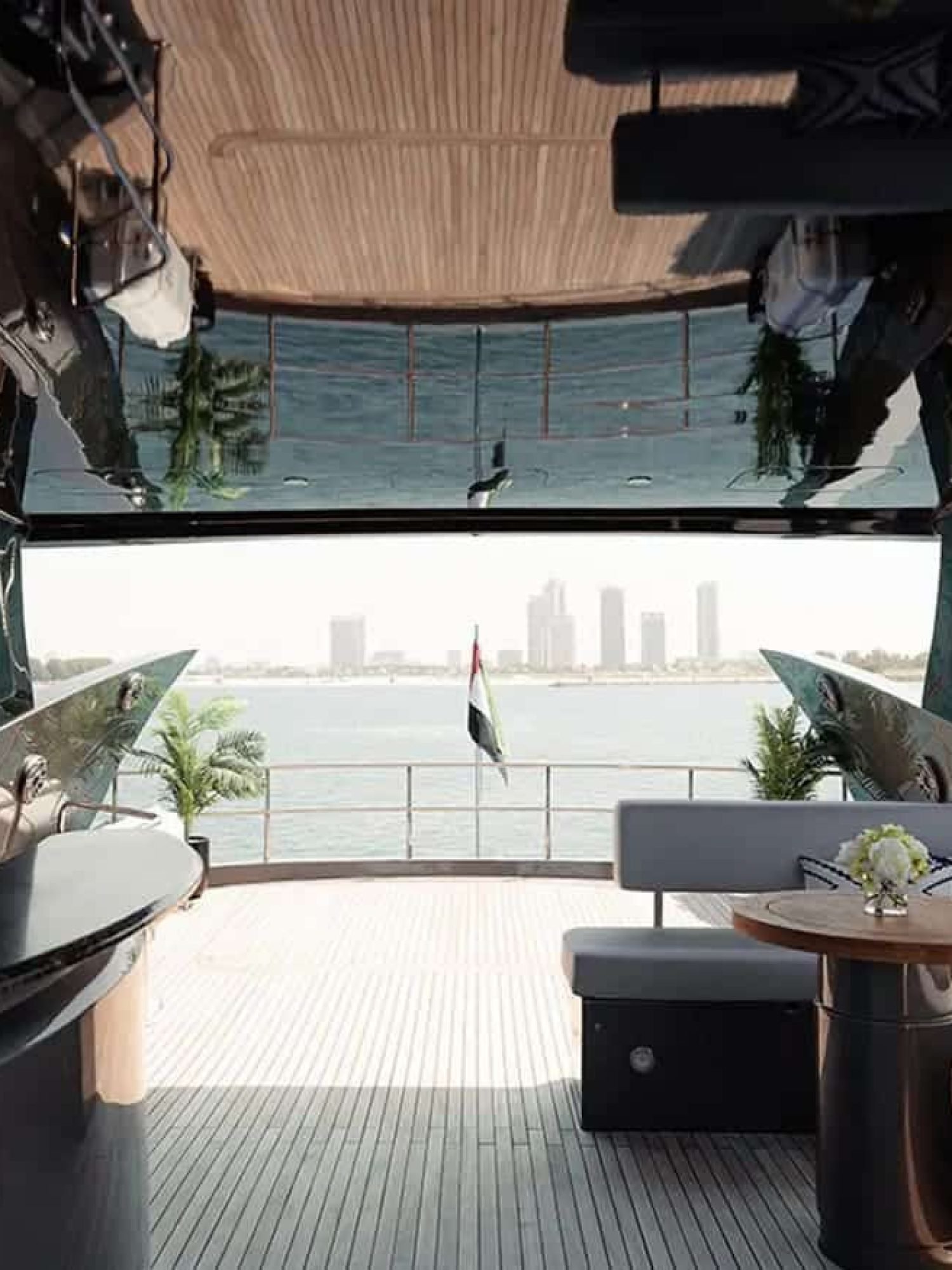 Interior lounge of the 82' Sunseeker yacht, featuring elegant furnishings and a modern design.