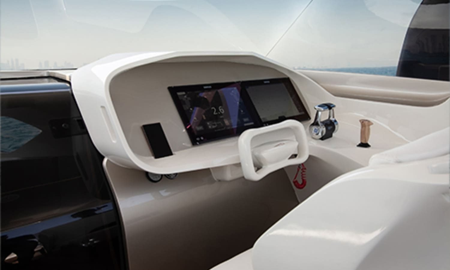 The helm station of the Foiler yacht, featuring state-of-the-art controls and technology.