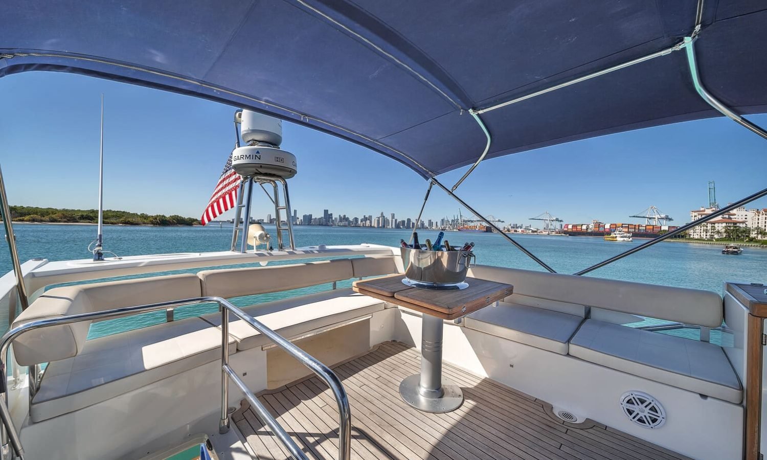 A spacious and open interior view of the 60' ABSOLUTE FLY yacht, highlighting its luxurious design.