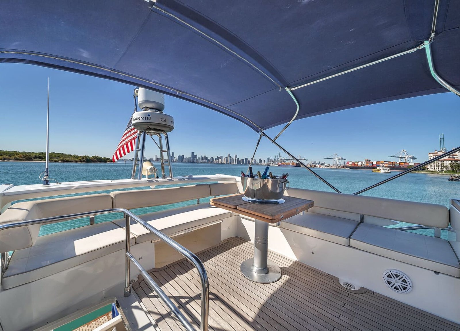 A spacious and open interior view of the 60' ABSOLUTE FLY yacht, highlighting its luxurious design.