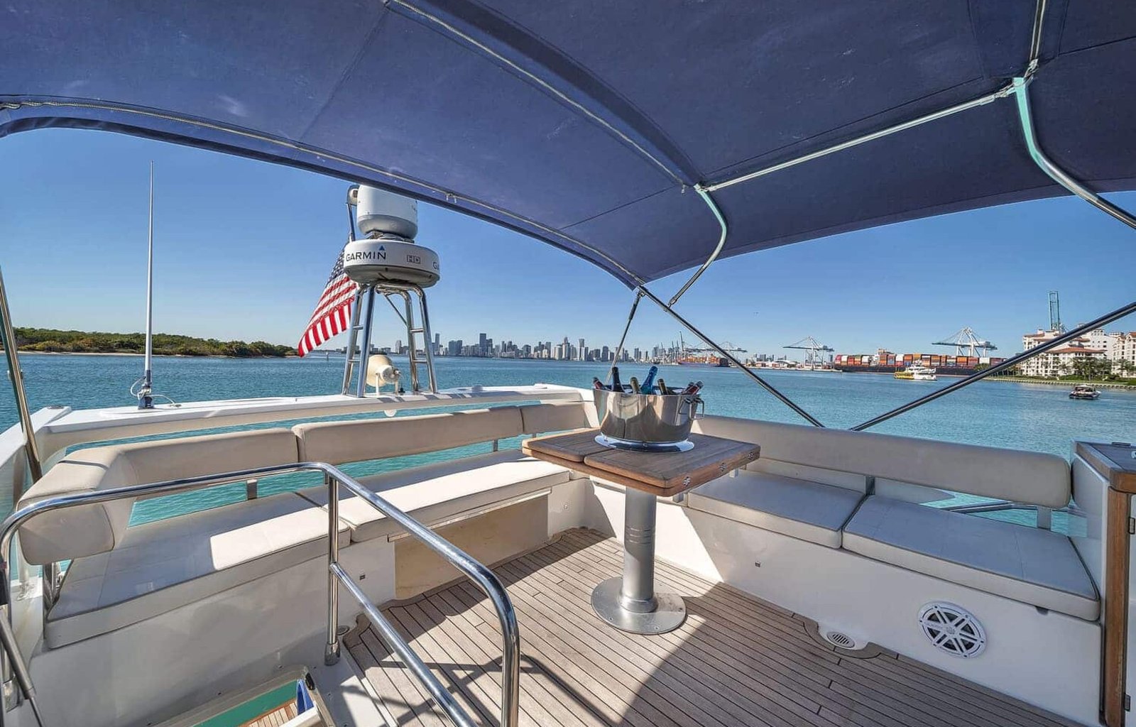 A spacious and open interior view of the 60' ABSOLUTE FLY yacht, highlighting its luxurious design.