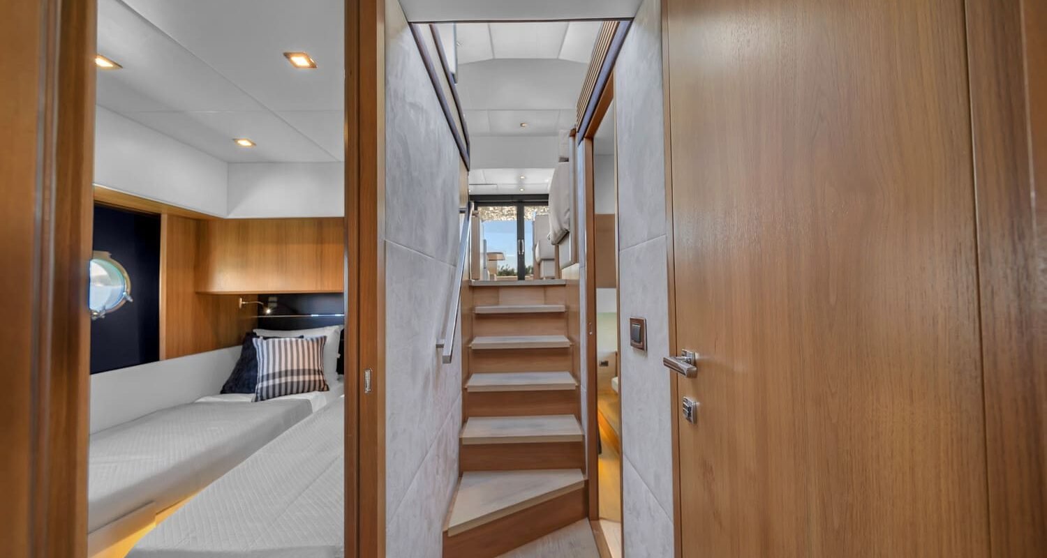 A closer look at the beautifully crafted interior of the 60' ABSOLUTE FLY yacht, featuring luxurious materials.