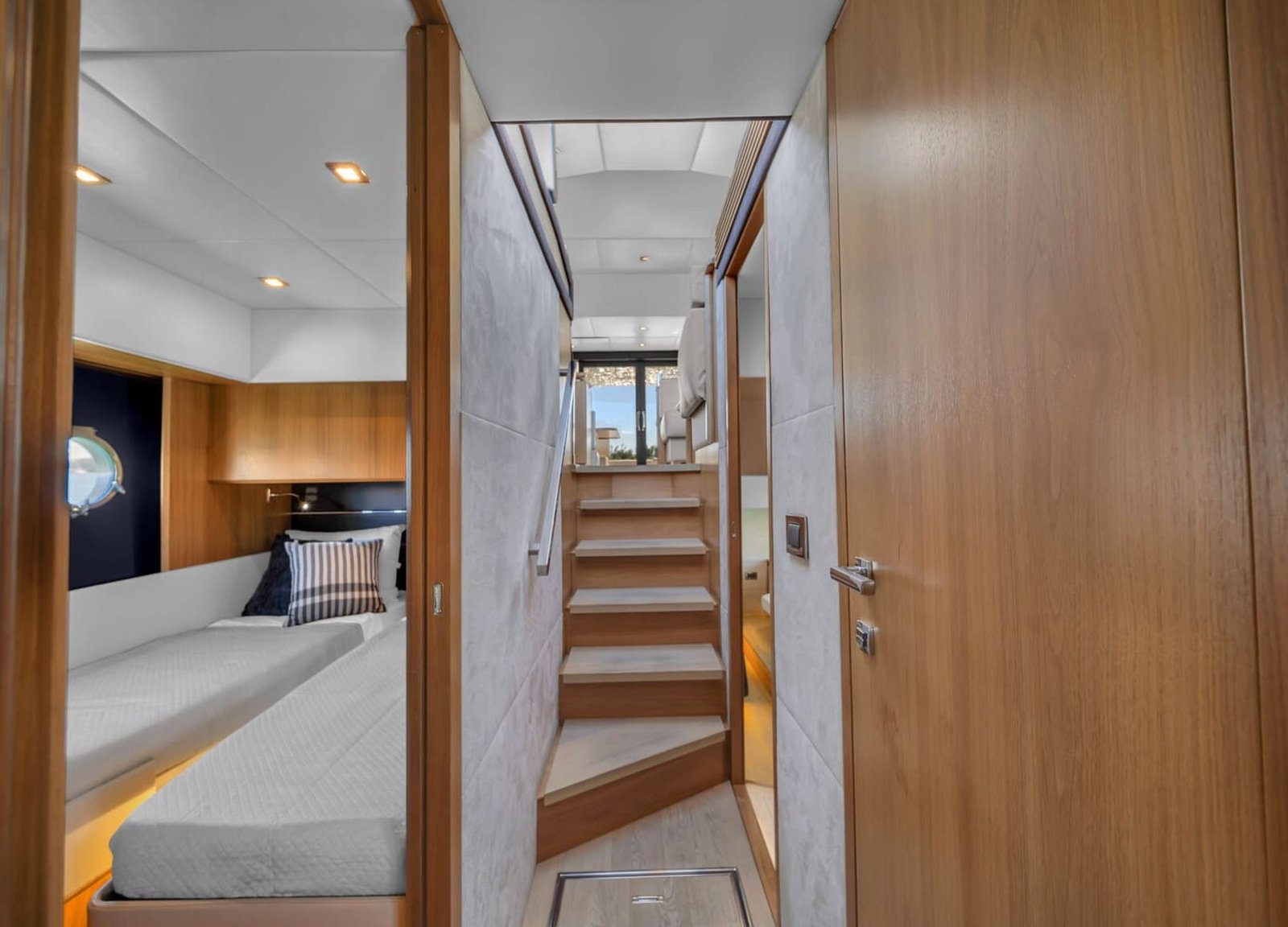 A closer look at the beautifully crafted interior of the 60' ABSOLUTE FLY yacht, featuring luxurious materials.