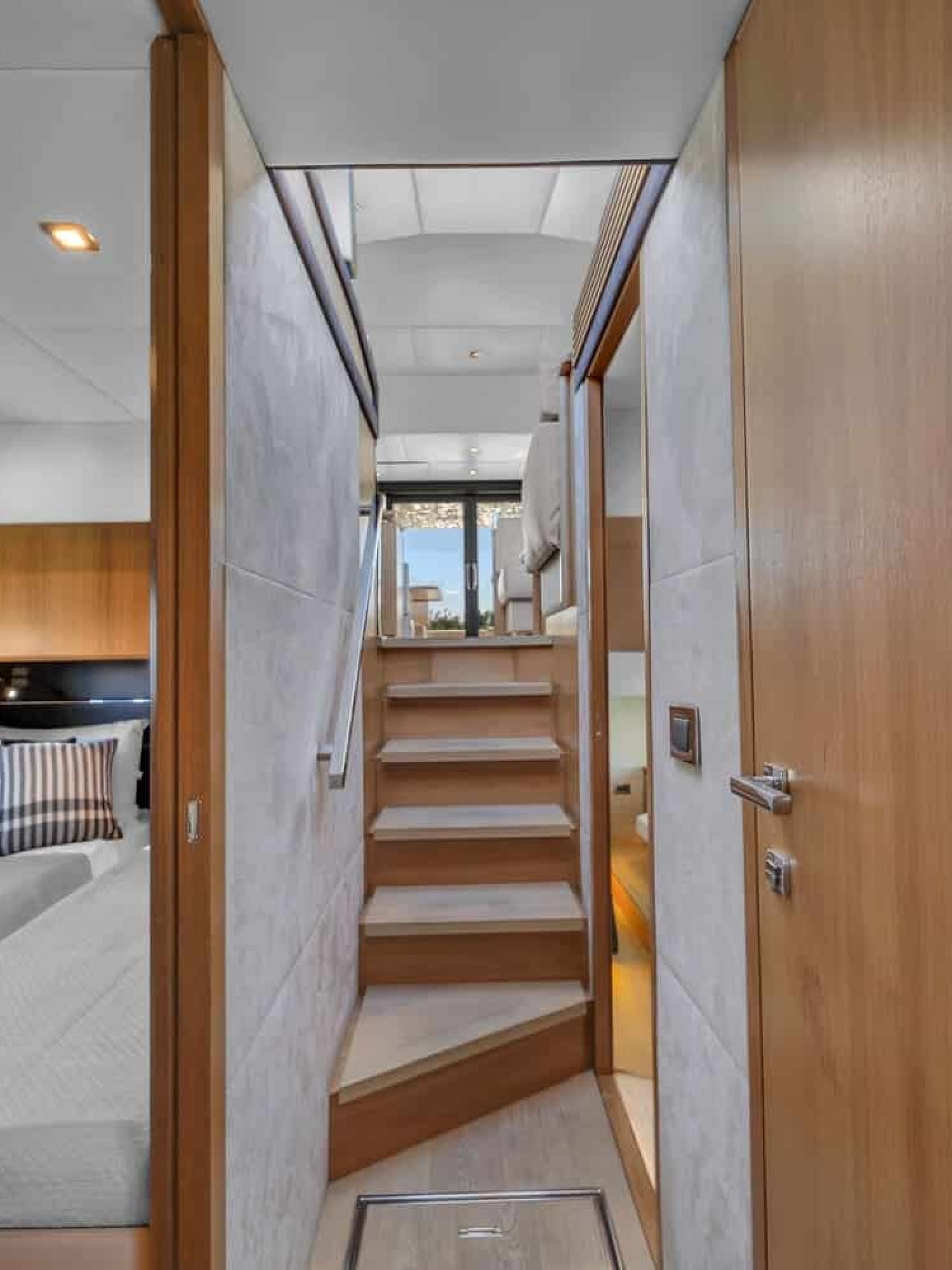 A closer look at the beautifully crafted interior of the 60' ABSOLUTE FLY yacht, featuring luxurious materials.