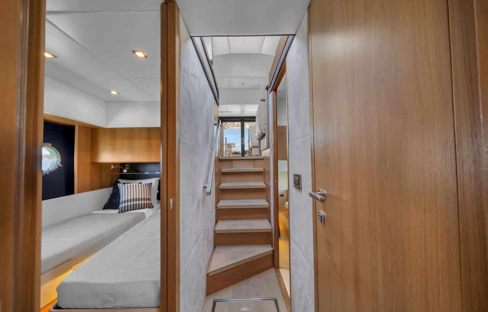 A closer look at the beautifully crafted interior of the 60' ABSOLUTE FLY yacht, featuring luxurious materials.