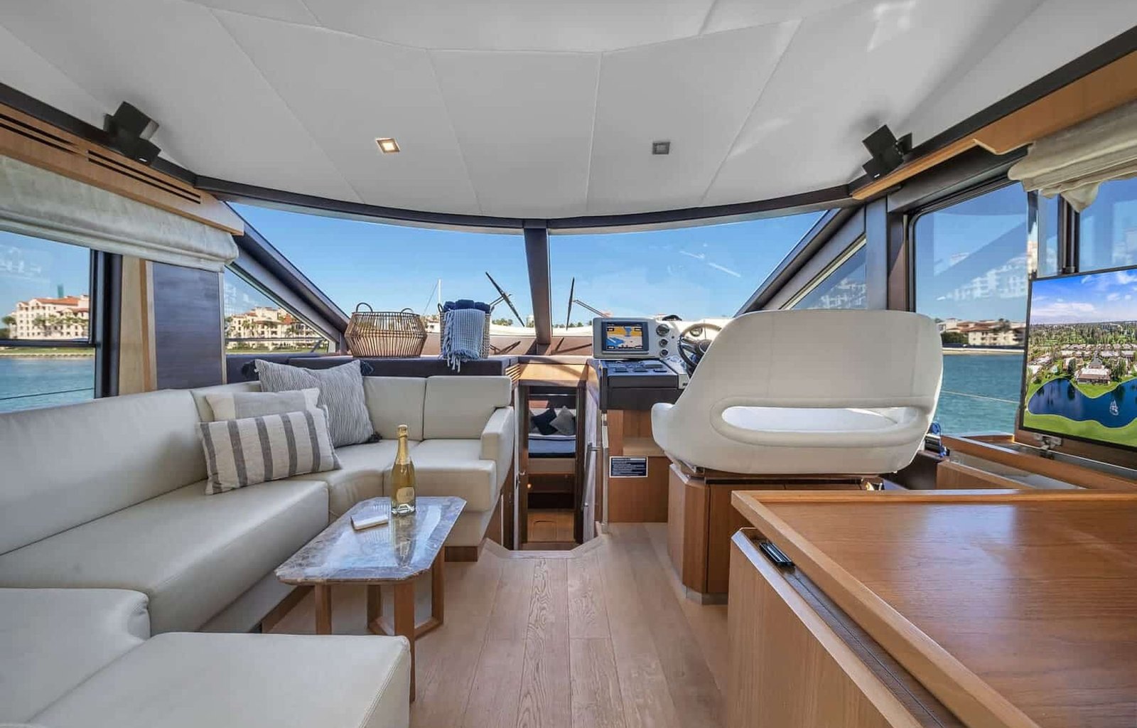 A detailed look at the interior corridor of the 60' ABSOLUTE FLY yacht, showcasing its premium design.