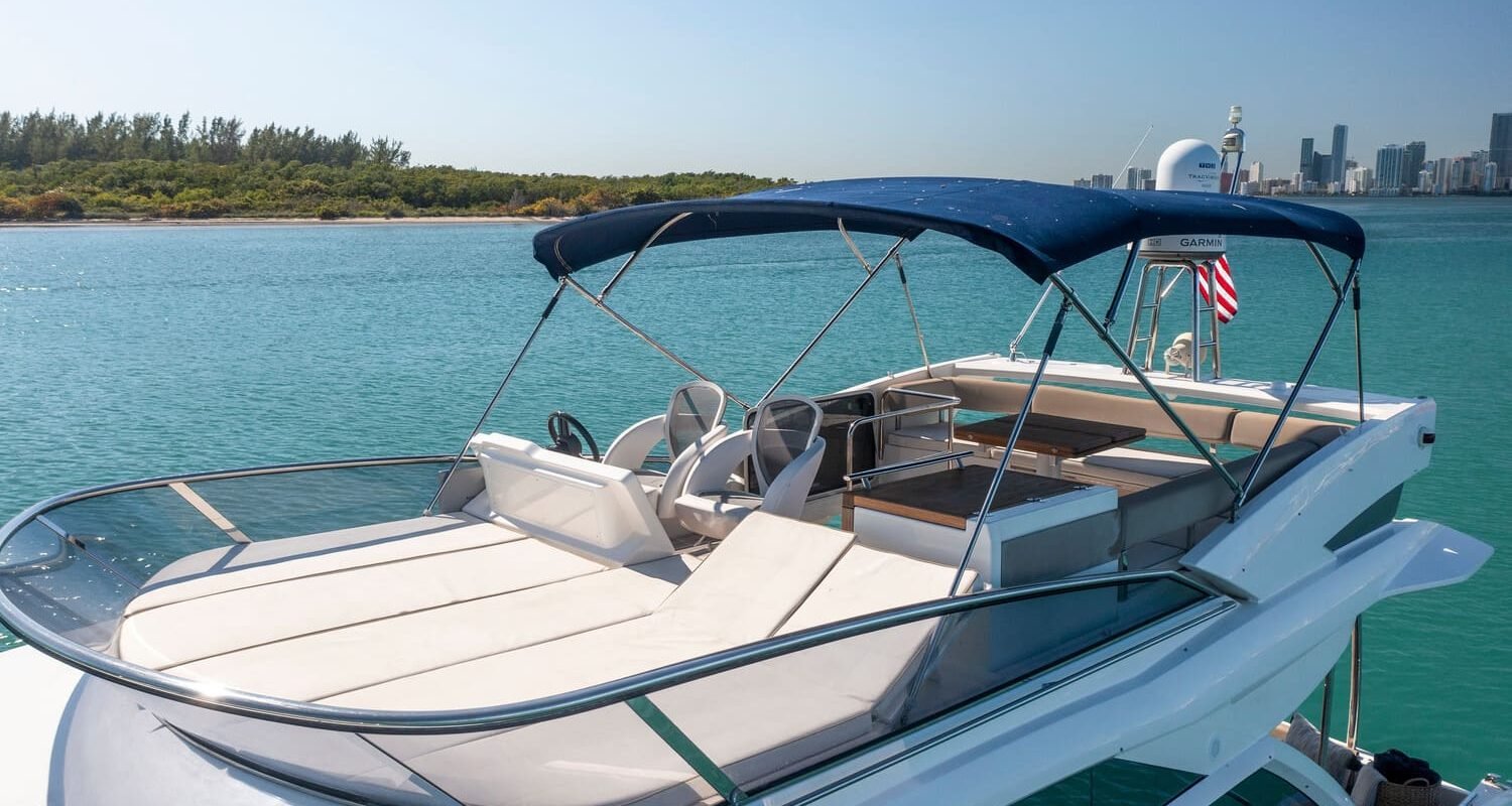 View of the 60' ABSOLUTE FLY yacht from the exterior, highlighting its impressive size and sleek lines.