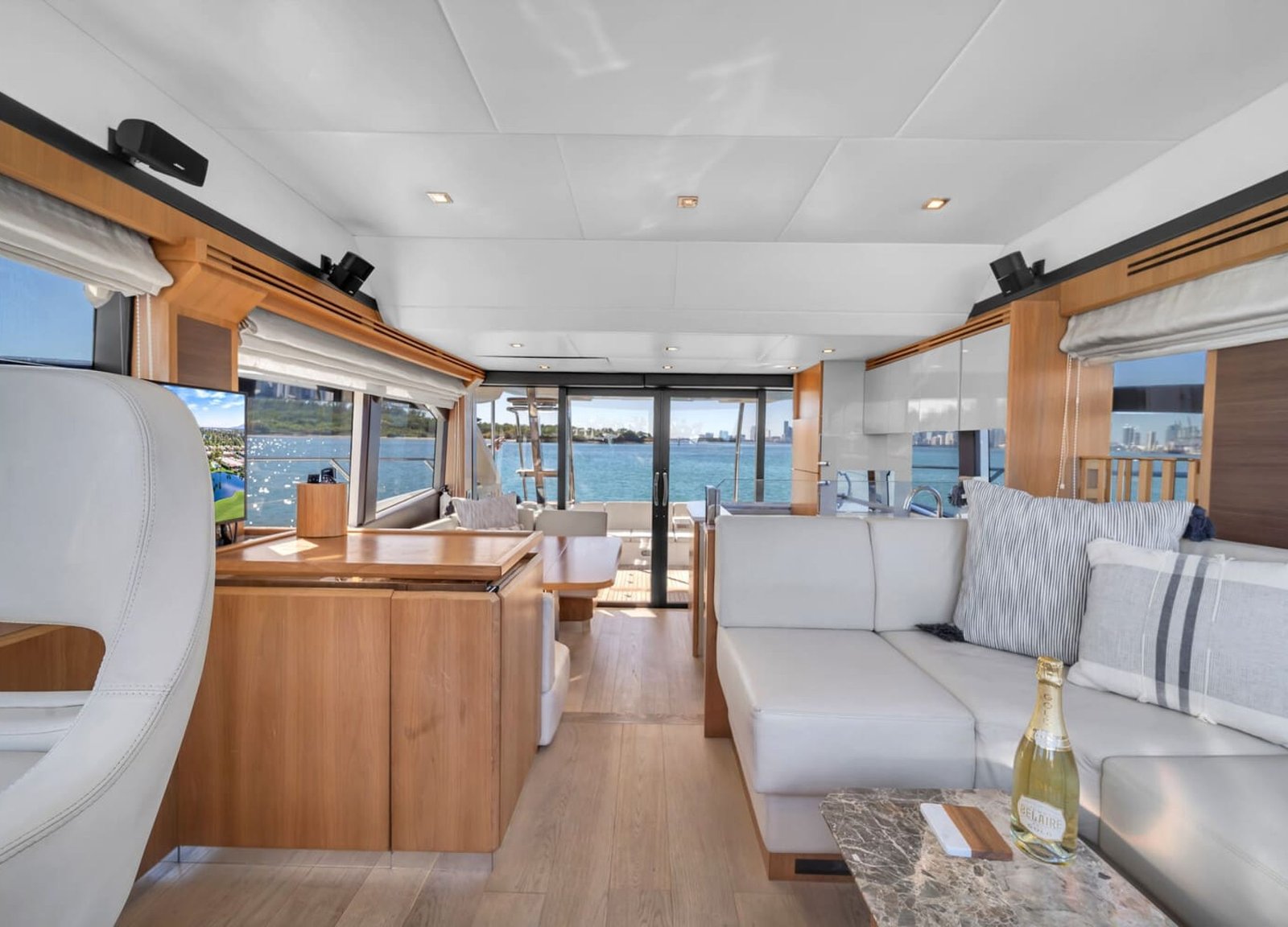 Interior view of the 60' ABSOLUTE FLY yacht upper deck, offering an elegant and spacious feel.