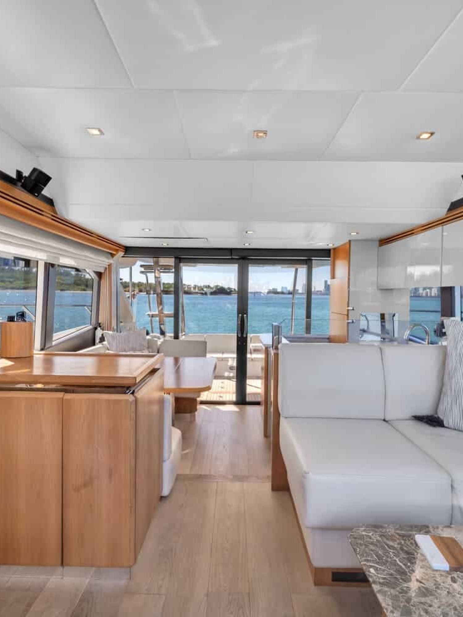 Interior view of the 60' ABSOLUTE FLY yacht upper deck, offering an elegant and spacious feel.