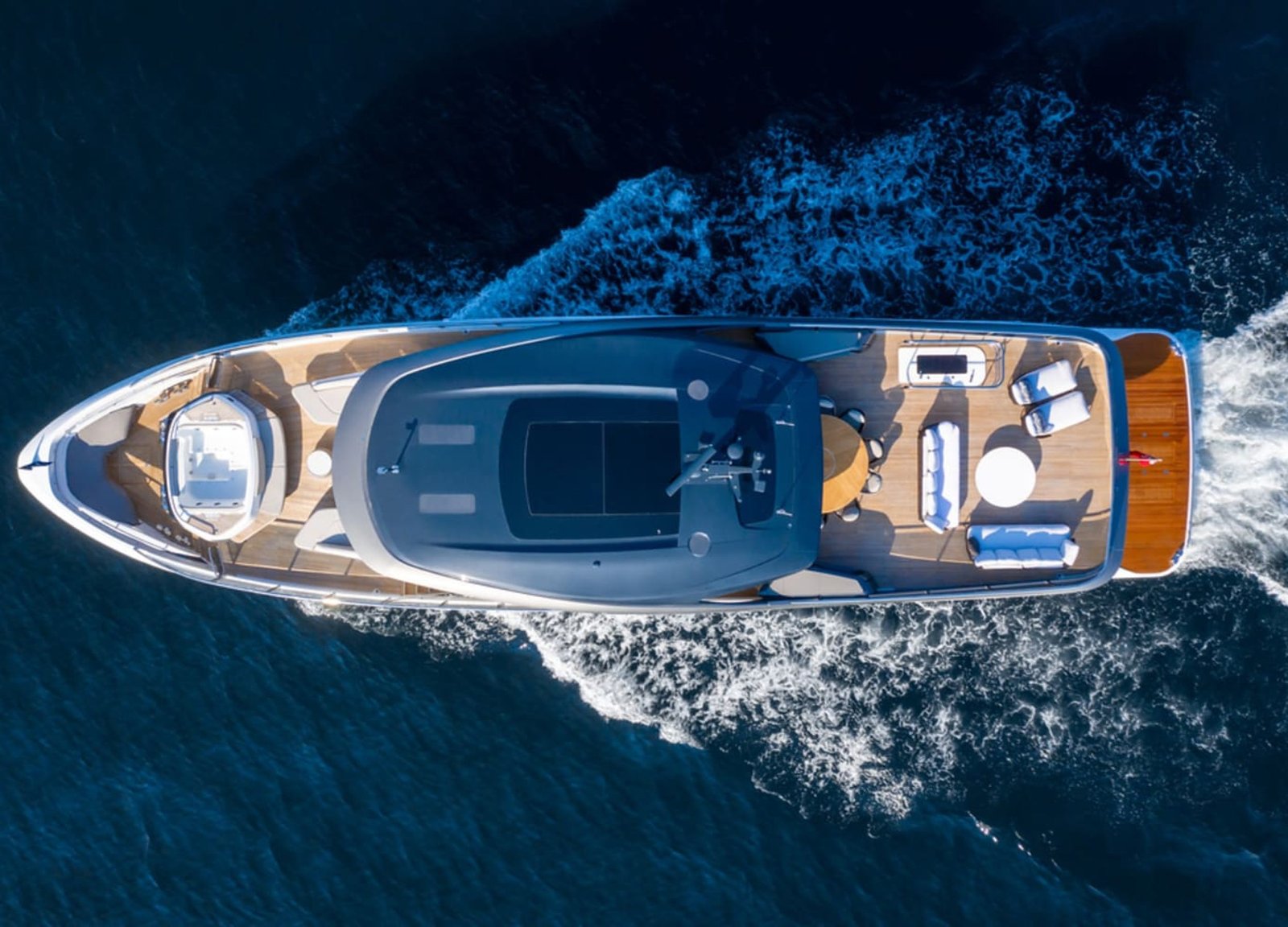 Stunning aerial view of the 100' PRINCESS X95 yacht displaying its sleek design.