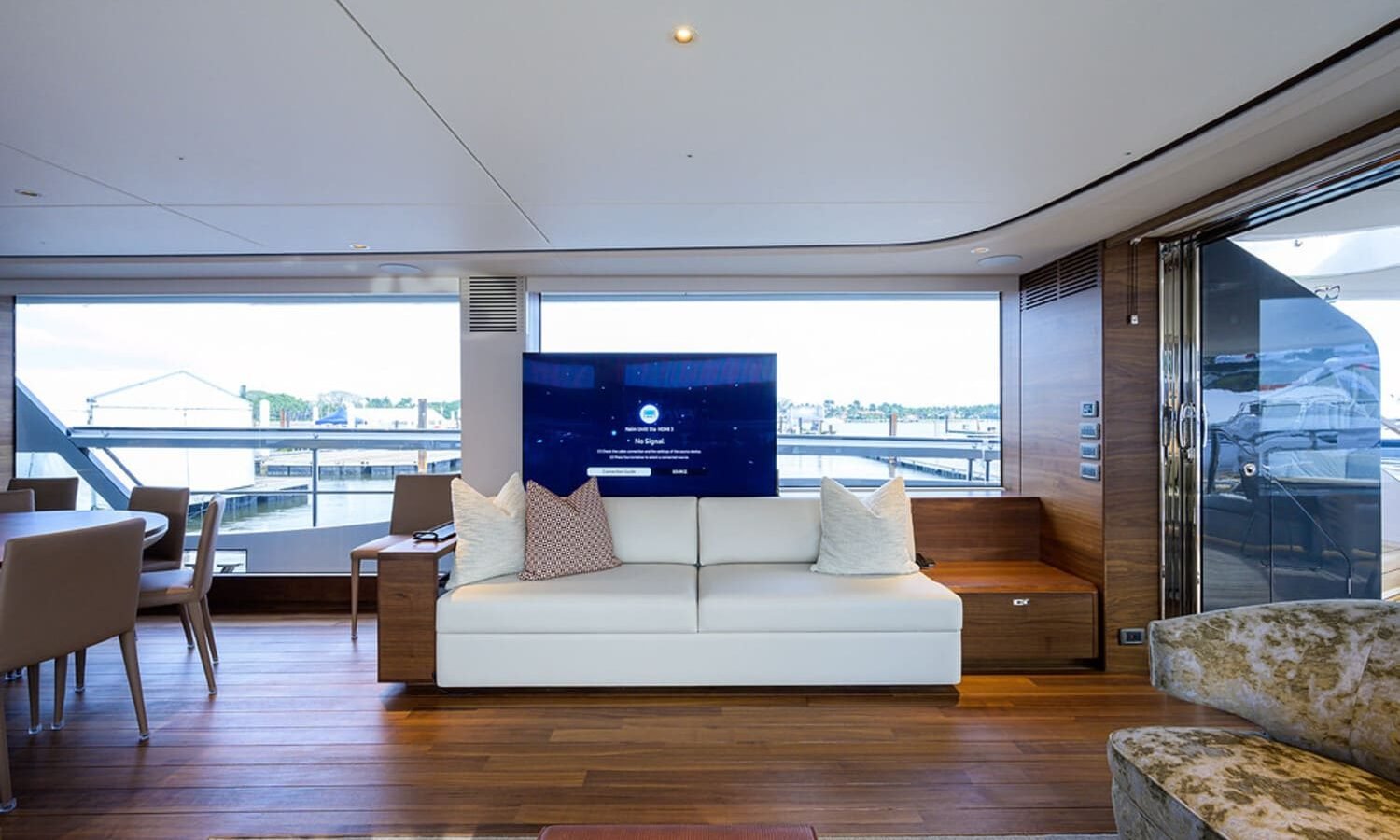 Detailed view of the 100' PRINCESS X95 yacht’s interior, featuring luxury finishes and open spaces.