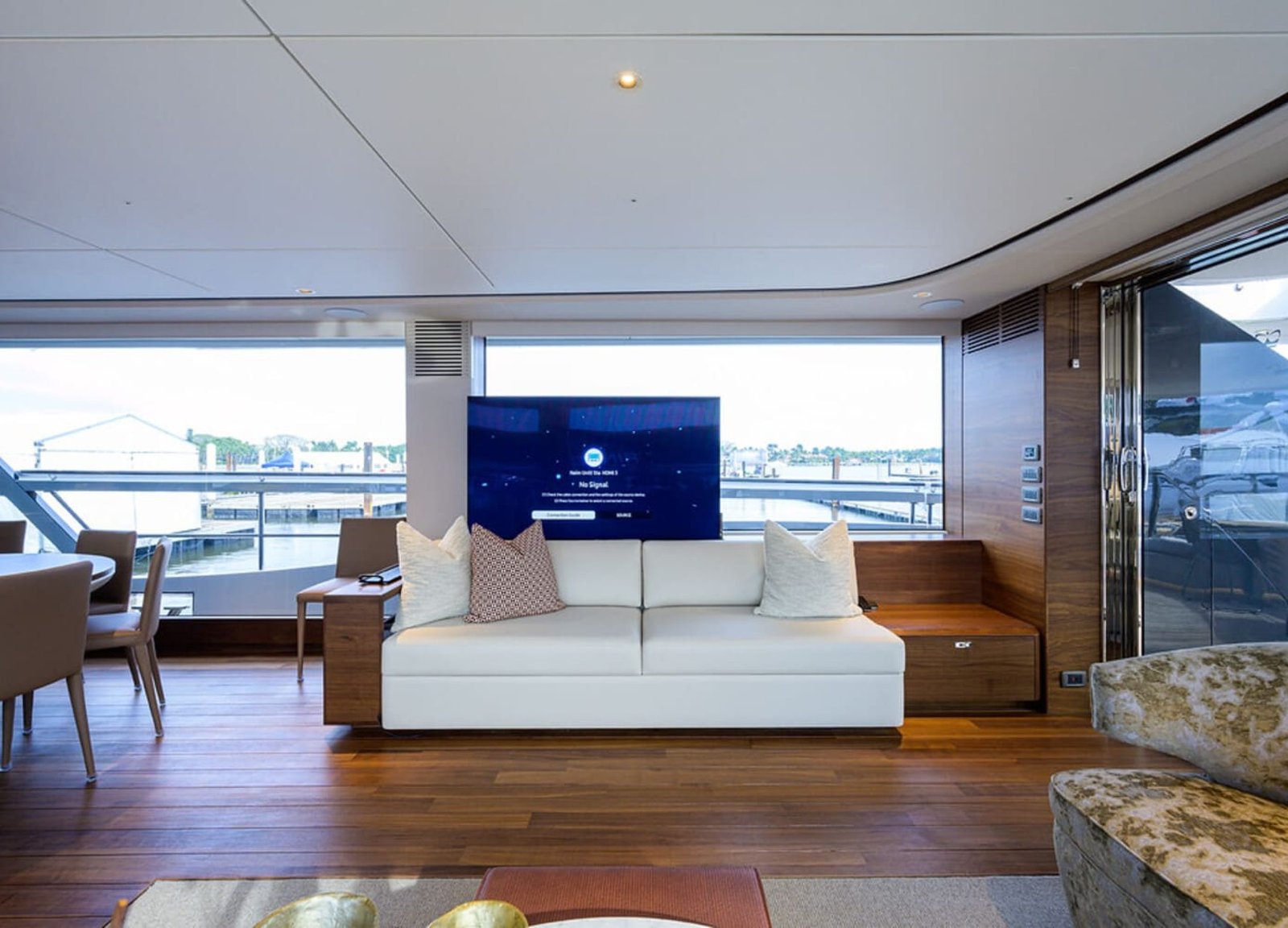 Detailed view of the 100' PRINCESS X95 yacht’s interior, featuring luxury finishes and open spaces.