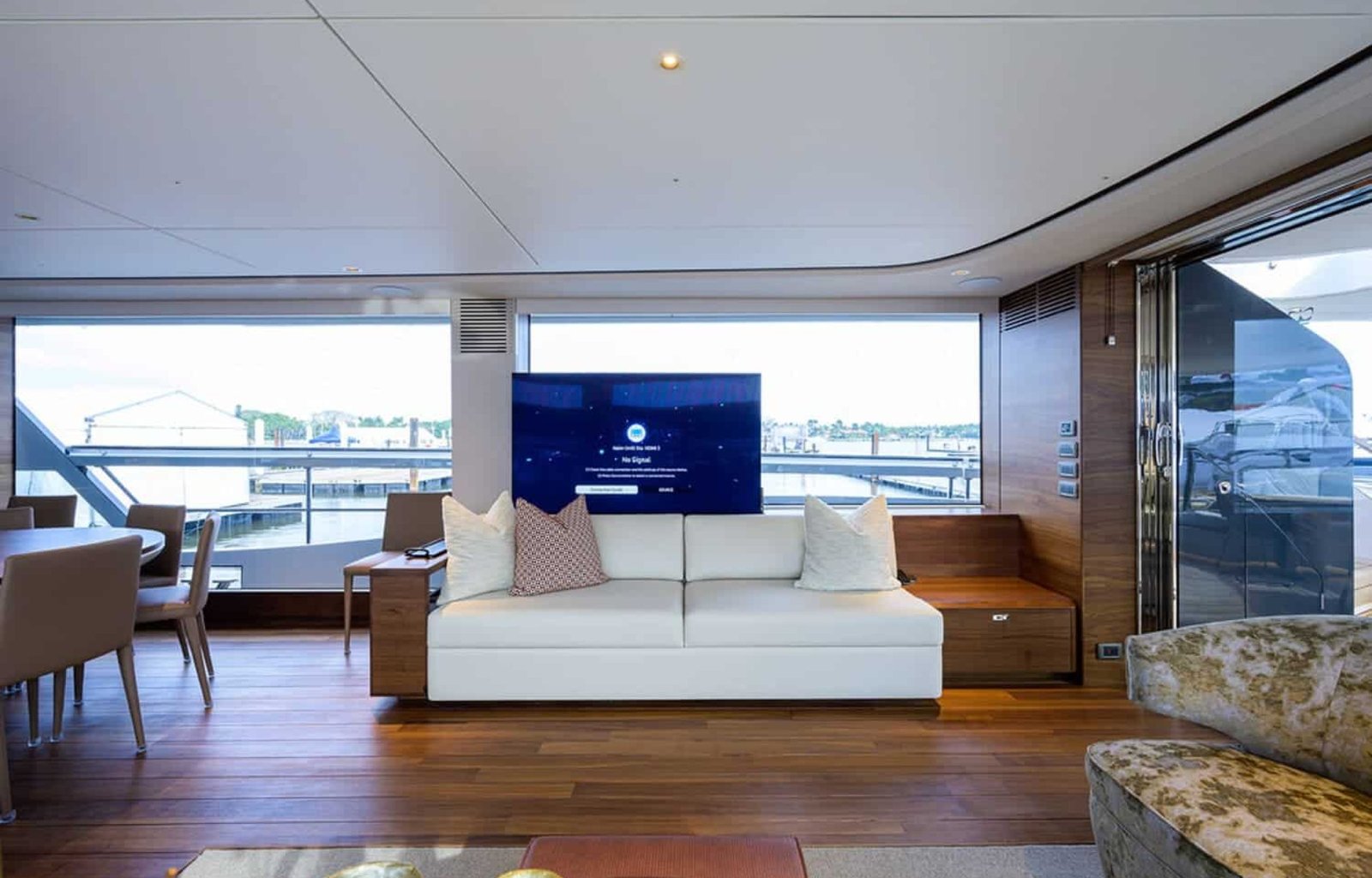 Detailed view of the 100' PRINCESS X95 yacht’s interior, featuring luxury finishes and open spaces.