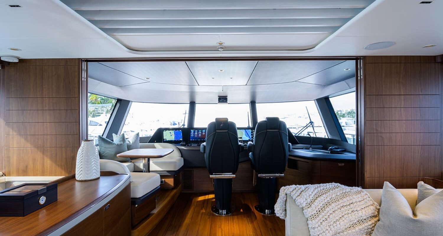 Modern and advanced control room of the 100' PRINCESS X95 yacht for effortless navigation.