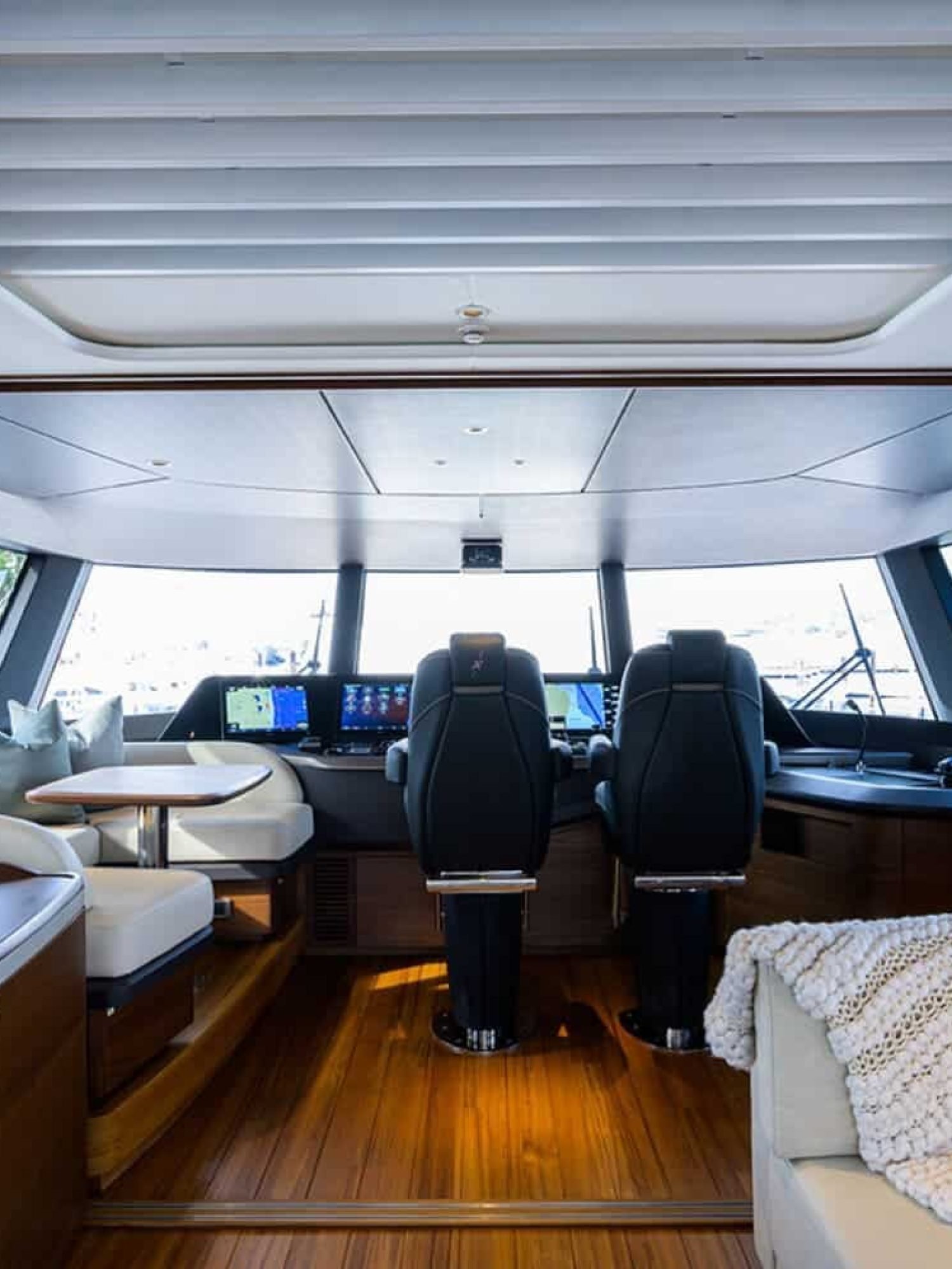 Modern and advanced control room of the 100' PRINCESS X95 yacht for effortless navigation.