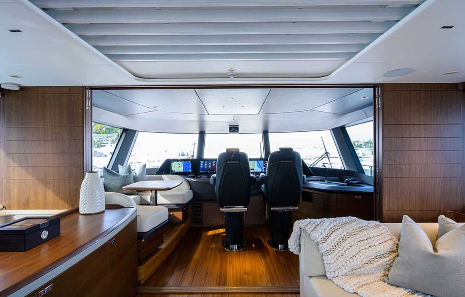 Modern and advanced control room of the 100' PRINCESS X95 yacht for effortless navigation.