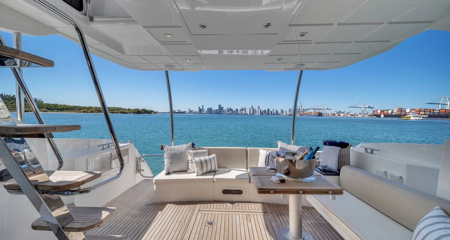 Another angle of the interior of the 60' ABSOLUTE FLY yacht, showing additional stylish features.