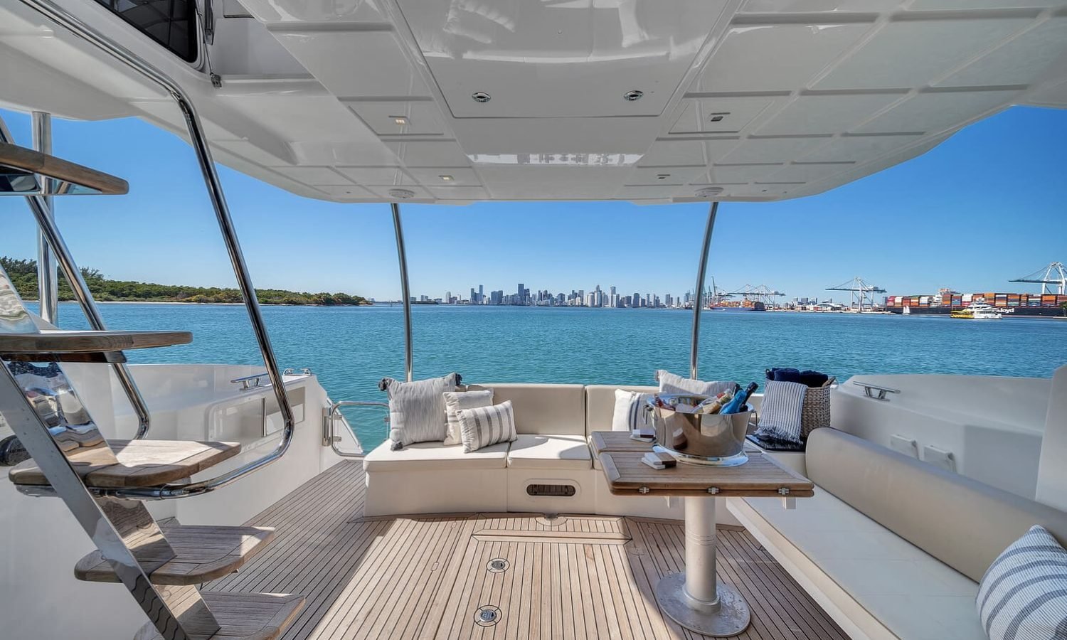 Another angle of the interior of the 60' ABSOLUTE FLY yacht, showing additional stylish features.