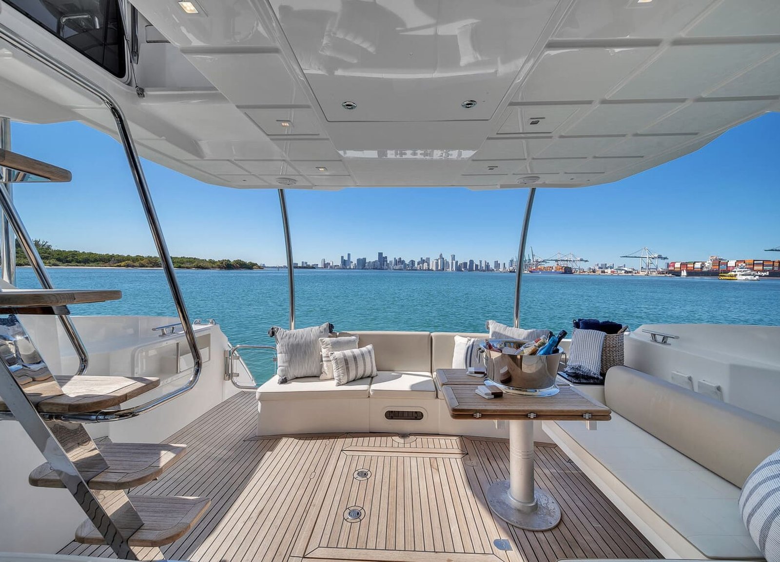 Another angle of the interior of the 60' ABSOLUTE FLY yacht, showing additional stylish features.