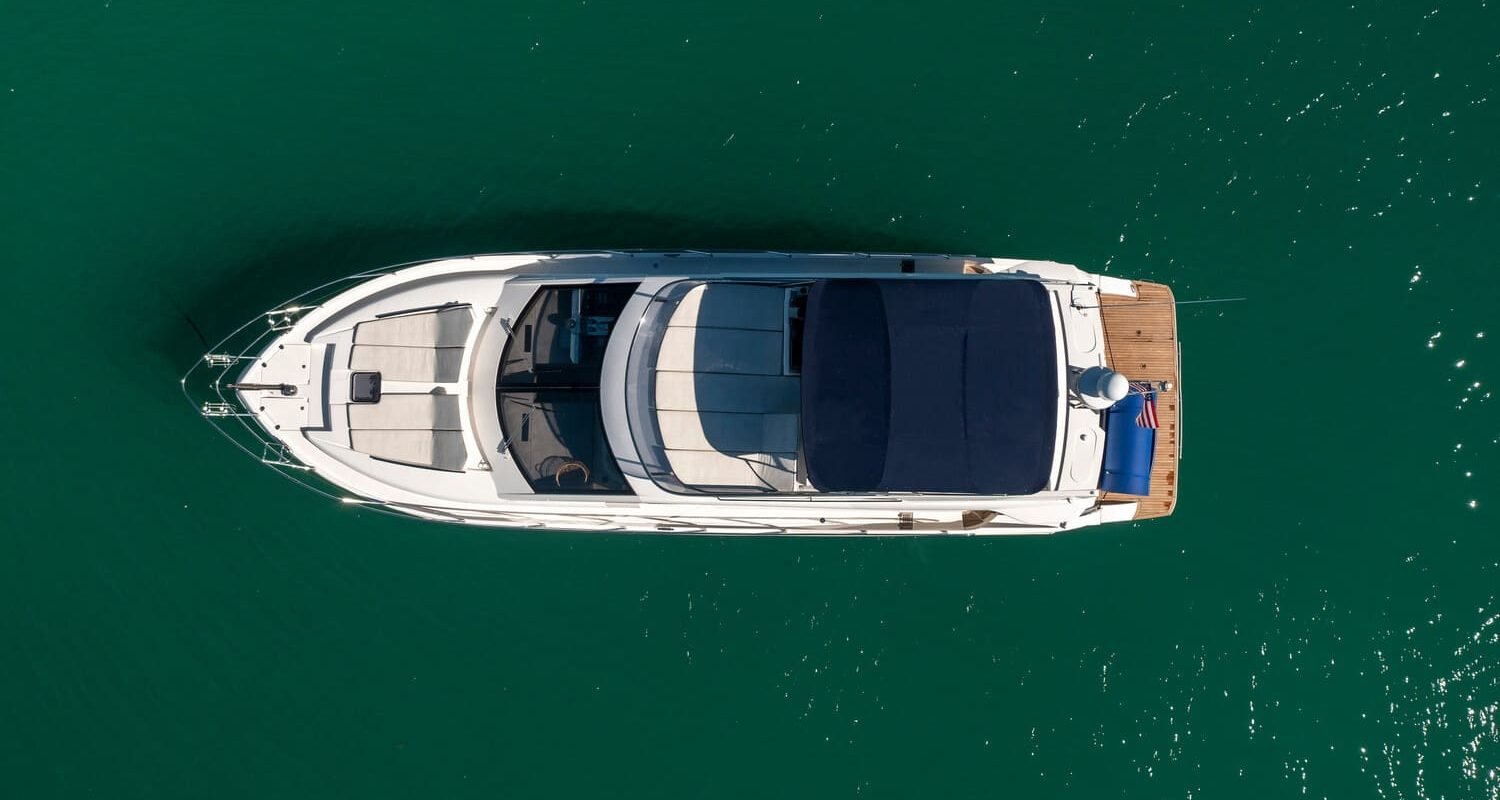 Aerial shot of the 60' ABSOLUTE FLY yacht, showcasing its top-down design and luxurious features.