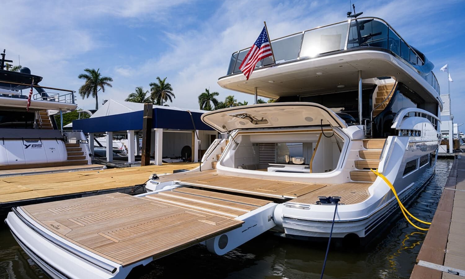 Rear view of the 100' PRINCESS X95 yacht, highlighting its design and functionality