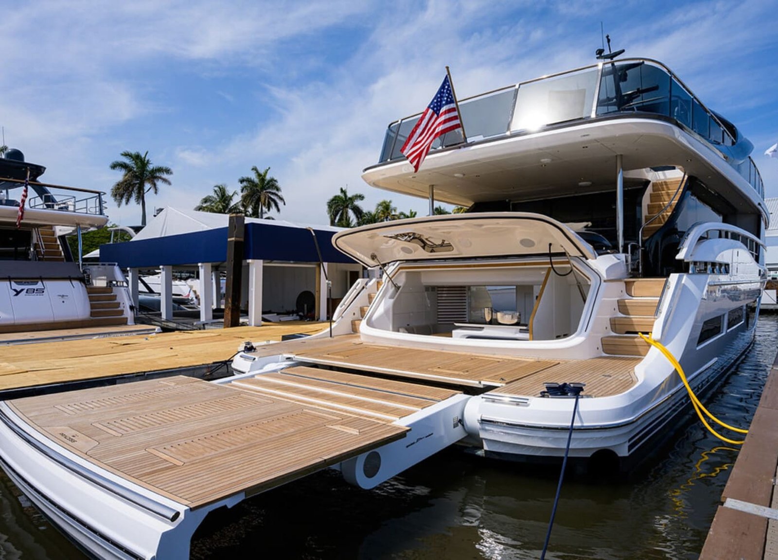 Rear view of the 100' PRINCESS X95 yacht, highlighting its design and functionality