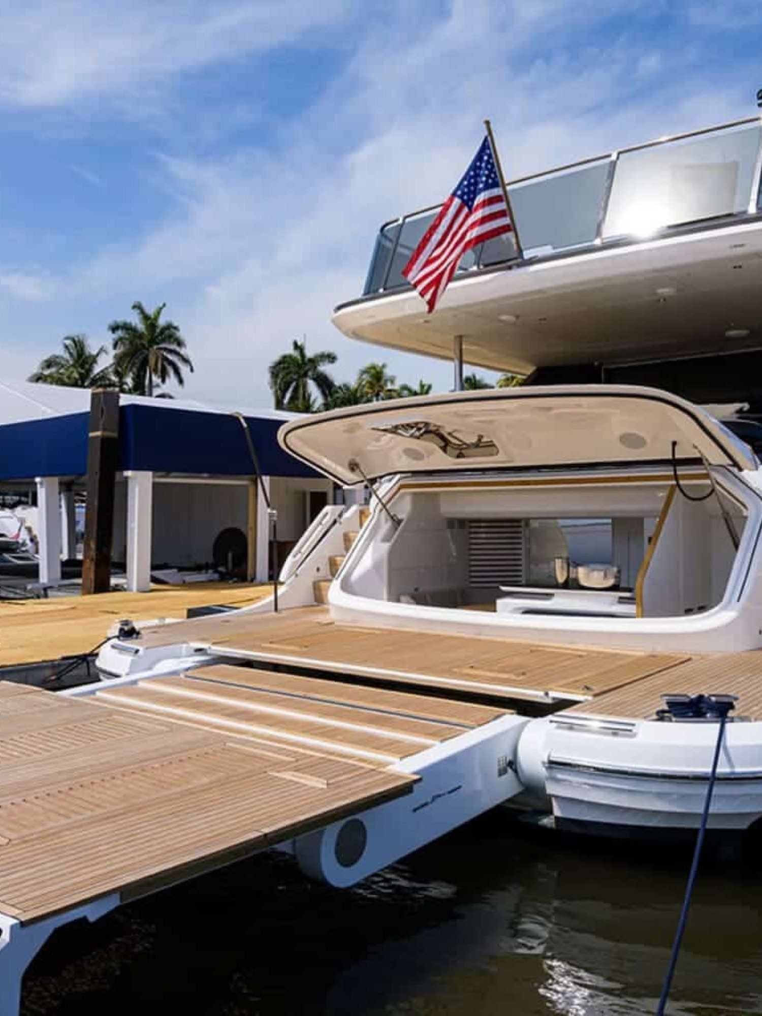 Rear view of the 100' PRINCESS X95 yacht, highlighting its design and functionality