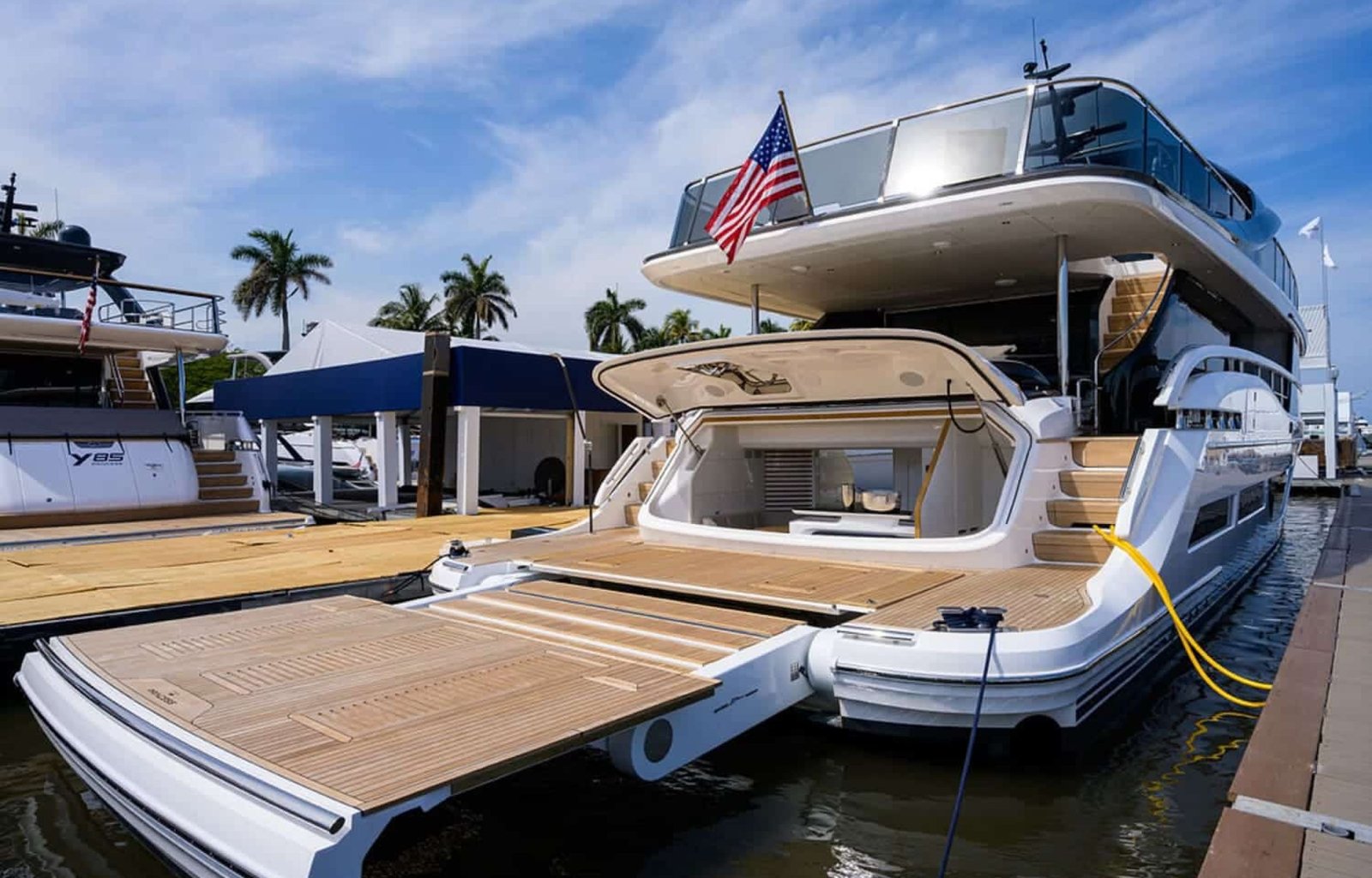 Rear view of the 100' PRINCESS X95 yacht, highlighting its design and functionality